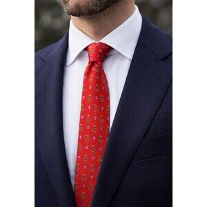 PETER BLAIR RED SILK NOVELTY TIE BIRDS TOPIARY PRINT EUC